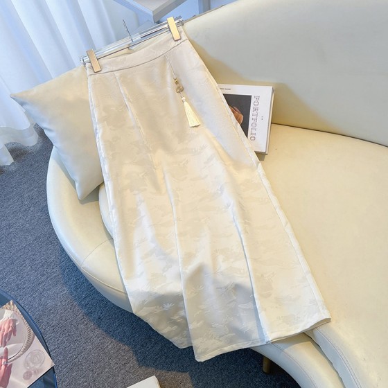 Plus size new Chinese style Chinese style acetic satin mid-length skirt for women, 2026 summer new plus-size mid-length slit character dress