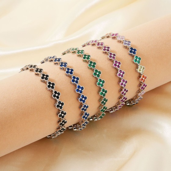 New four-leaf clover bracelet, Amazon cross-border bestseller, colorful zircon, European and American fashion design luxury jewelry