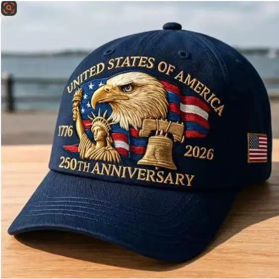 In stock, same-day shipping, US 250th anniversary cross-border Amazon bestselling embroidered baseball cap, 3D embroidered duck tongue