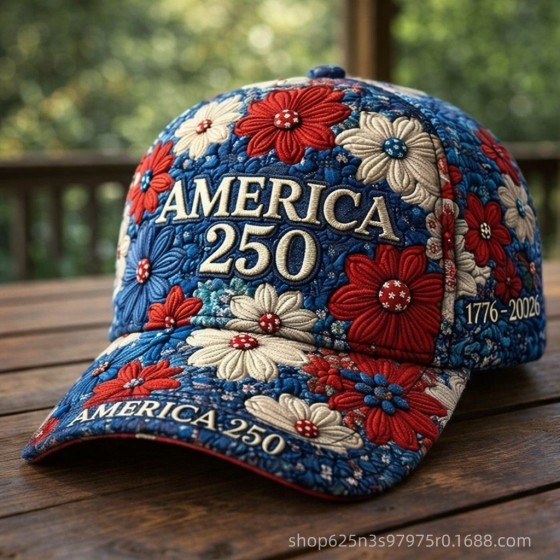 Cross-border 250th Anniversary U.S. Independence Commemoration 3D Digital Print Baseball Cap Men's Vintage Floral Sunshade Baseball Cap